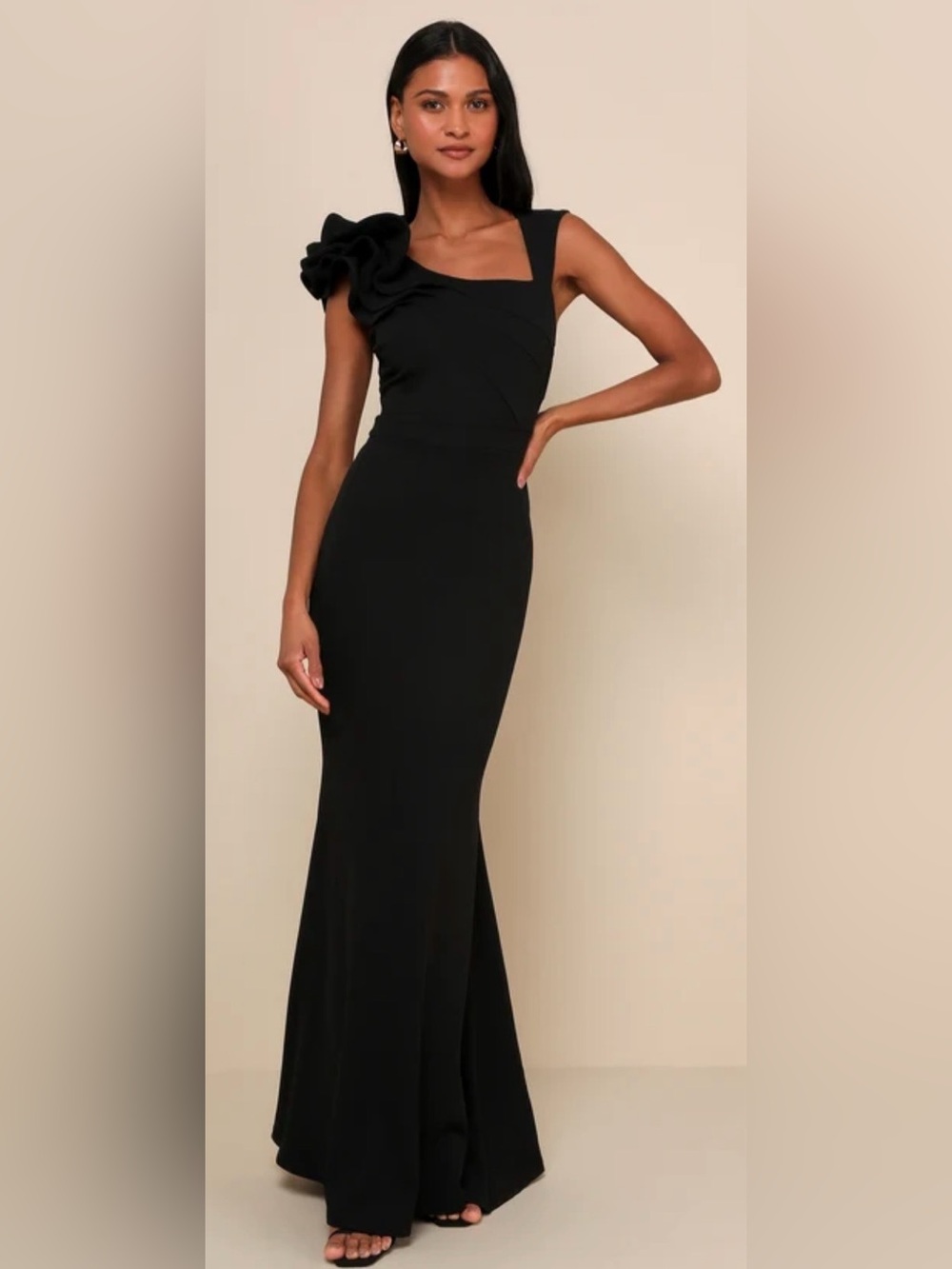Lulu’s Lucette Black Sleeveless Ruffled Mermaid Maxi Dress